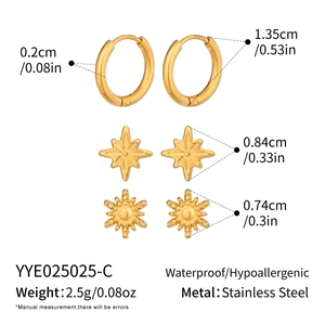 Detailed dimensions of gold star stud and hoop earrings set in stainless steel
