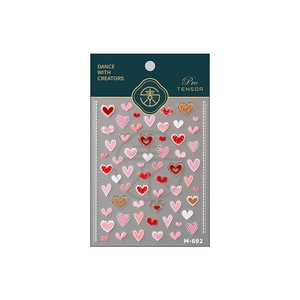 Pro heart-themed 3D nail stickers with golden accents and red heart patterns M-692
