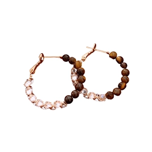 18k gold plated vintage hoop earrings with tiger eye stone and sparkling crystals