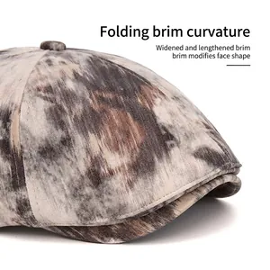 Retro distressed ivy cap for winter with a wide flexible brim and marble texture