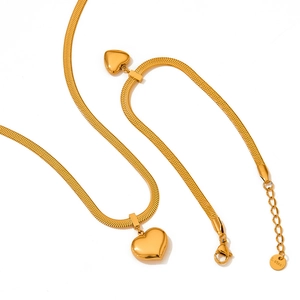Schmuckset aus goldenem Edelstahl mit Herzanhänger-Halskette und passendem Armband