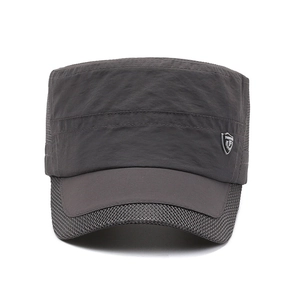 Dark grey breathable mesh cadet cap for men with side metal shield emblem detail