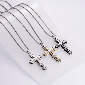Cross Pendant Necklace 316L Stainless Steel Multi Layer Rivet Punk Hip Hop Style Jewelry Gift For Men