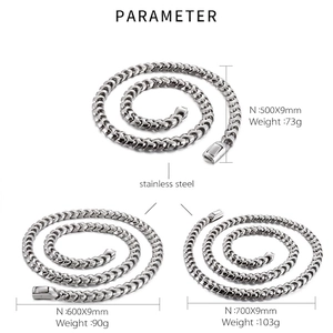 Three silver stainless steel link chains in 50cm, 60cm, 70cm lengths and 9mm width