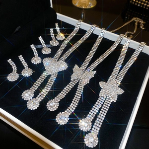 Elegant Rhinestone Heart Star Butterfly Tassel Necklace And Earrings Copper Inlaid Banquet Jewelry For Women