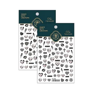 5D embossed dark heart and cross nail stickers with relief texture TS-2299