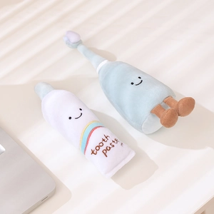 Creative plush toothbrush and toothpaste doll set with cute faces for children's gift