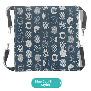 Blue cat hammock for cage with cat head patterns and sturdy metal hooks for hanging