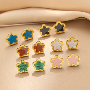 Titanium Steel Flower Stud Earrings Artificial Pearl Rhinestone Inlay Gold Plated Petal Earrings For Women Fashion Jewelry