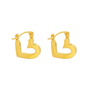 French style 18k gold plated stainless steel hollow heart hoop earrings for women