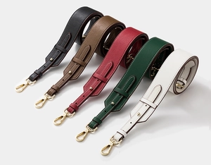 Adjustable wide leather bag straps in multiple colors with golden metal hooks