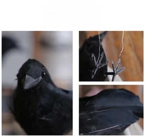 Close-up of realistic black raven with detailed feathers and flexible wire claws