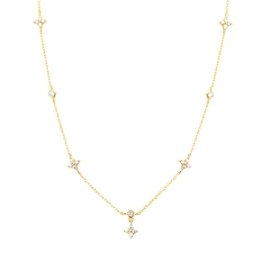 Elegant 925 sterling silver four-leaf clover necklace with gold finish and zircon accents