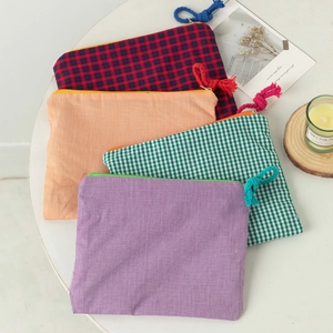 Gingham Karierte Kosmetiktasche Canvas Stoff Make-up Beutel Reißverschluss Tragbare Reise Toilettenartikel Organisator Simple