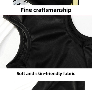 Detail of the neck and shoulder area showing fine stitching on this black pet vest