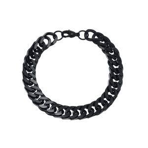Polished black stainless steel Cuban link bracelet for men with a secure lobster clasp