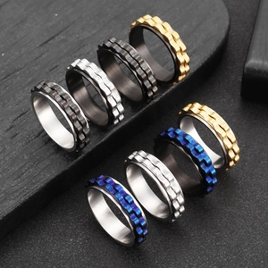 Stainless Steel Rotating Gear Spinner Ring For Men Women Stress Relief Decompression Ring Niche Light Luxury Design Fashion Jewelry Band Ring