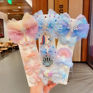 Kids Hair Clips Mesh Tulle Bows Snowflake Unicorn Rainbow Glitter Barrettes For Girls Princess Party Hair Accessories