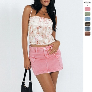 Mini Jupe En Jean Femme Délavé Poches Cargo Taille Haute Streetwear Sexy Coupe Ajustée Y2K Été Bas Décontractés