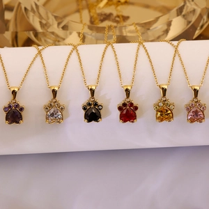 Collier Pendentif Patte De Chat Plaqué Or 18K Acier Inoxydable Avec Coeur Zircon Bijoux Élégants Pour Femmes