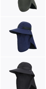 Détail du masque facial amovible et du protège-nuque sur le chapeau de soleil extérieur
