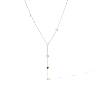 Elegant 18K gold plated Y-necklace featuring multi-heart pendants with white shell inlay