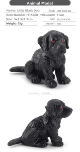 Miniature black dog model with detailed fur texture, dimensions 5x2.5x3.5cm and 13g weight