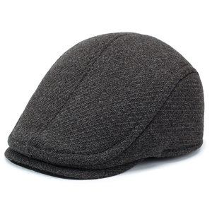 Casquette plate d'hiver grise pour homme avec doublure polaire et protège-oreilles