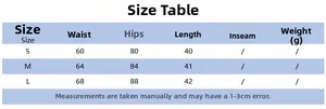 Detailed size table for the women's sequin skirt showing waist, hips and length in cm