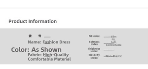 Detail guide showing size chart and slim fit features of the floral jacquard dress