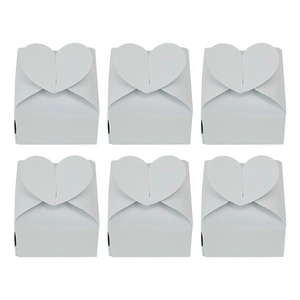 Set of six white heart-shaped pearl paper candy boxes for wedding favors and gifts