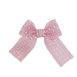 Pink lace bow accessory for DIY jewelry and hair clips with hollow embroidery design