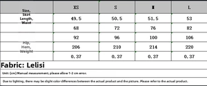 Detailed size chart for the belted skirt including length and waist measurements in CM