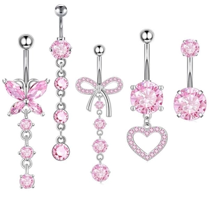 Pink Cubic Zirconia Belly Button Ring Stainless Steel Copper Butterfly Heart Bow Fashion Body Piercing Jewelry For Women