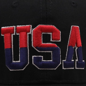 Close-up of premium high-density twill fabric and detailed USA embroidery on baseball cap