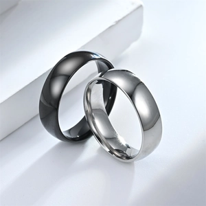 Minimalist titanium steel couple rings set, 6mm wide curved plain band design for daily wear.
