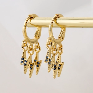 18K gold plated hoop earrings with lightning bolt pendants and blue zircons