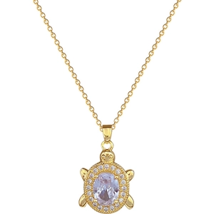 Elegant gold titanium turtle necklace with crystal pave pendant for women fashion wear