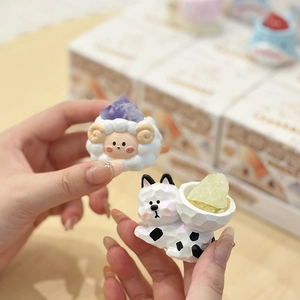 Cute resin sheep and puppy figurines with crystal accents and pearlescent finish