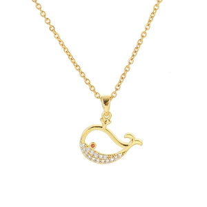 Collana in acciaio inossidabile placcata oro 18k con ciondolo a balena e cristalli