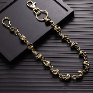 Punk metal skull trouser chain in vintage bronze finish with lobster clasps and hooks