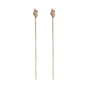 Boucles d'oreilles pendantes à nœud or rose au design minimaliste à franges