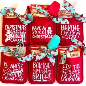 Christmas Pot Holders Quilted Fabric Heat Resistant With Pocket Hanging Loop Festive Red Holiday Kitchen Baking Slogan Print