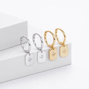 S925 sterling silver starburst dangle hoop earrings in gold and silver finish