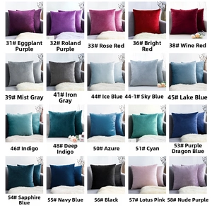 Detailed grid showing twenty velvet pillow cover color options with item numbers