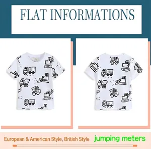 Front and back view of boys white short sleeve T-shirt with black excavator pattern