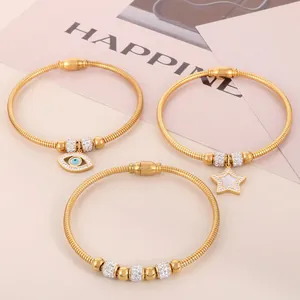 Magnetic Snake Chain Bracelet Stainless Steel Gold Plated Rhinestone Star Evil Eye Charm Fashion Jewelry For Women