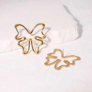 Minimalist 304 stainless steel butterfly stud earrings in polished gold finish