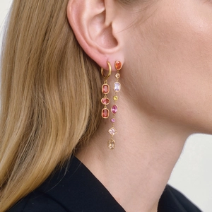 Exquisite 18K gold plated stainless steel tassel earrings with colorful zircon gemstones