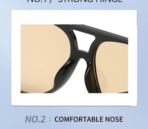 Detail of comfortable integrated nose pads on large frame double bridge sunglasses